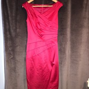Knee length red pink satin dress